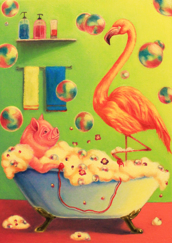 アクアリウム　新人画家　大塚麻世  カピバラ　油彩 絵画 動物　油絵　動物絵 アクアリウム」新人画家大塚麻世 カピバラ油彩 絵画 動物油絵