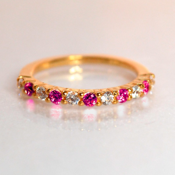 K18PG 天然ルビー×ダイヤモンド ハーフエタニティリング K18PG ルビー×ダイヤモンド ハーフエタニティ