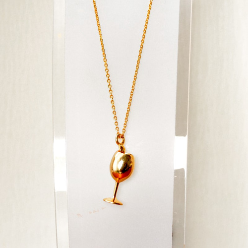 ワイングラス ペンダントネックレス K18PG(18金ピンクゴールド) 鏡面