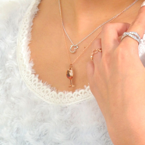 ワイングラス ペンダントネックレス K18PG(18金ピンクゴールド) 鏡面