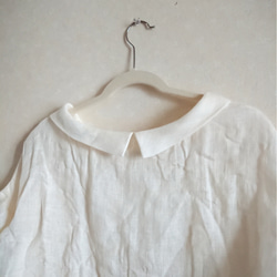 二重織リネンのロールカラーとバルーンスリーブのブラウス☆オフホワイト☆ボリューム袖☆ 4枚目の画像