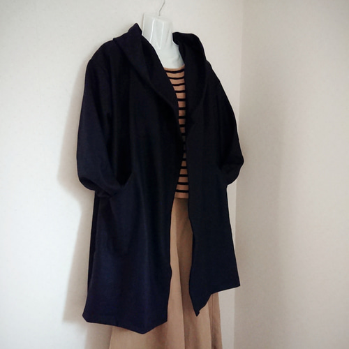 圧縮ウール100%☆さっと羽織れるフード付きコーディガン☆カーディガン