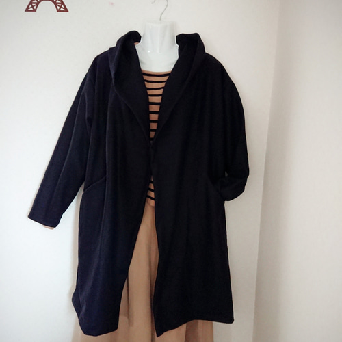 圧縮ウール100%☆さっと羽織れるフード付きコーディガン☆カーディガン