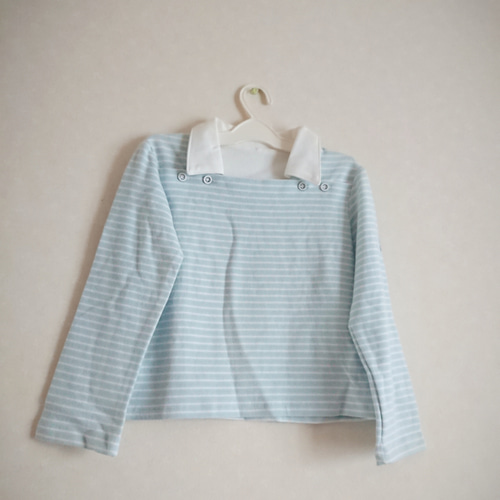 130】衿付き長袖カットソー☆マリン☆水色ボーダー☆爽やか 子供服