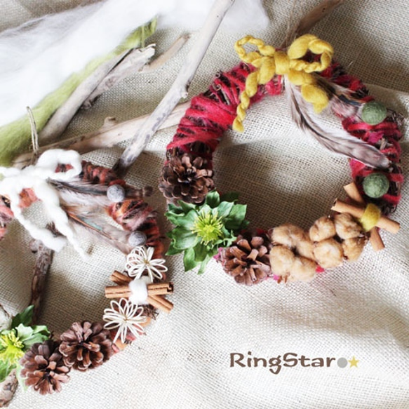 値下げしました★フェルト★羊毛リースB直径20cm【RingStar】 2枚目の画像