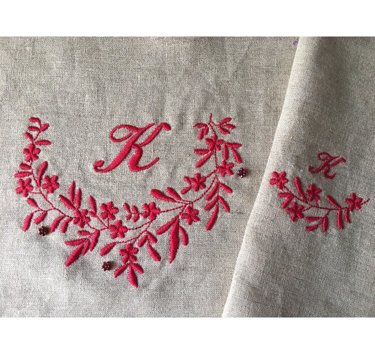 おから染 麻 エプロン ナプキン付き Normal丈 セミオーダー お好きなイニシャル刺繍 母の日