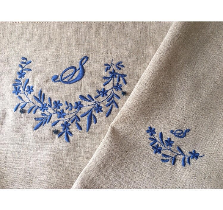 おから染 麻 エプロン ナプキン付き Normal丈 セミオーダー お好きなイニシャル刺繍 母の日