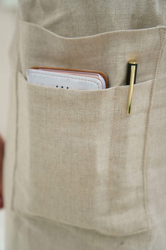 おから染 麻 エプロン ナプキン付き Normal丈 セミオーダー お好きなイニシャル刺繍 母の日 5枚目の画像