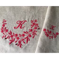 おから染 麻 エプロン ナプキン付き Long丈 セミオーダー お好きなイニシャル刺繍 母の日 3枚目の画像