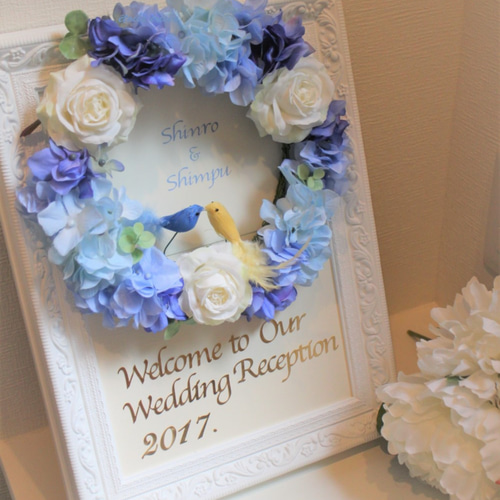 フェルトリース　ハンドメイド　ウェルカムボード　結婚　プレゼント リース付きウェルカムボード/ブラウンレッド - airaka｜花飾りの