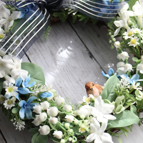 すずらんとブルースターのフラワーリース アートフラワー étoile