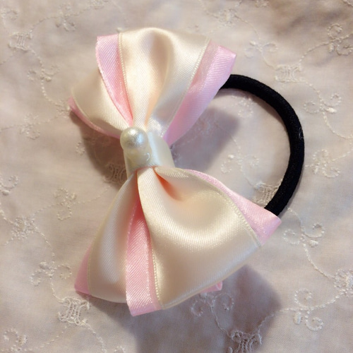 ♡リボンヘアゴム♡サテン×オーガンジー♡ピンク ヘアゴム ♡Ribbon