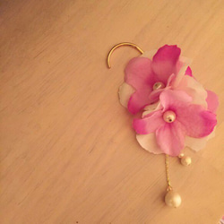 【再販】紫陽花とコットンパールのイヤーフック＊ピンク 4枚目の画像