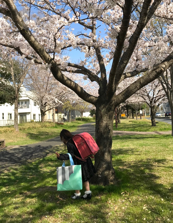 早期発送OK！【 通園・通学・レッスンバッグ 】 ストライプ × スカラップ・ミントグリーン / 入園入学グッズ 6枚目の画像