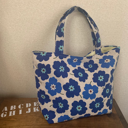 【送料無料】北欧風ミニトートバッグ◆花柄ブルー 2枚目の画像