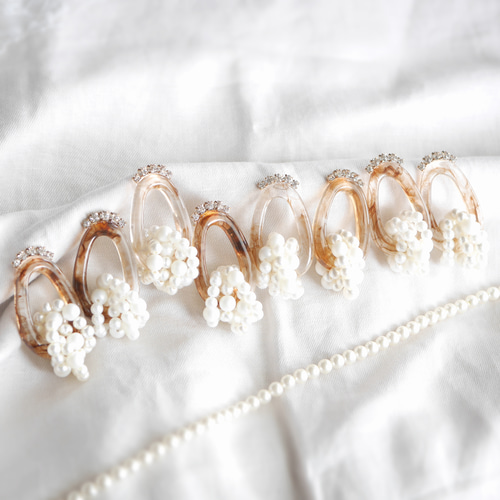 169.Marble brownべっ甲ピアス✴イヤリング パールビジュークリア 