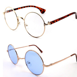 【二個セット！！】 丸メガネ サングラス　琥珀・藍　ヴィンテージ　 丸眼鏡 丸サングラス　ヴィンテージ　 1枚目の画像