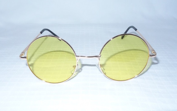 【二個セット！！】 丸メガネ サングラス　銅色フレーム・イエロー　ヴィンテージ　 丸眼鏡 丸サングラス　ヴィンテージ 2枚目の画像