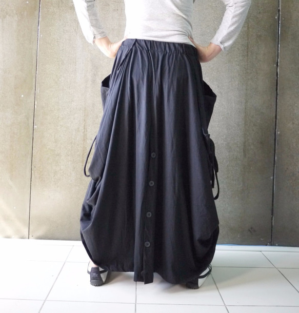 Funky Steampunk Convertible Black Cotton Jersey Skirt/Pants 第5張的照片