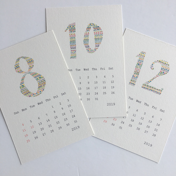 2019年カレンダー  はがきサイズ(両面７枚組) 2枚目の画像