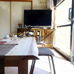 ロシア赤松・京都北山杉　オリジナル幅はぎ両耳付き天板2900☓750（脚なし・無塗装 DIY向け） 4枚目の画像