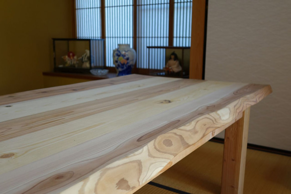 ロシア赤松・京都北山杉　オリジナル幅はぎ両耳付き天板2900☓750（脚なし・無塗装 DIY向け） 8枚目の画像