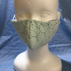 リネンコットンONサークルレースマスク（Blue・Lサイズ　インナーマスクポケット&調節機能付き) 2枚目の画像