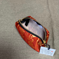品切れ中★送料無料★日本製西陣織正絹帯地ミニポーチ(赤) 3枚目の画像