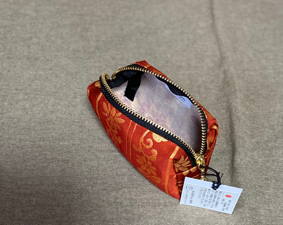 品切れ中★送料無料★日本製西陣織正絹帯地ミニポーチ(赤) 3枚目の画像