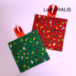 クリスマス柄の刺繍コースター(２枚セット)/10cm/刺しゅう/ししゅう/プレゼント/ギフト/クラリス／壁飾り 2枚目の画像