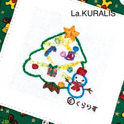 クリスマス柄の刺繍コースター(２枚セット)/10cm/刺しゅう/ししゅう/プレゼント/ギフト/クラリス／壁飾り 5枚目の画像