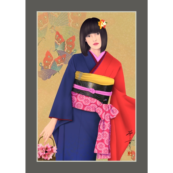 安い 絵画 振り袖（美人画・A2サイズ） 美しき艶めき 3855548 通販 絵画