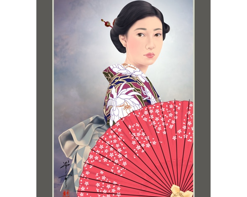 花に舞い傘に舞う（美人画・A2サイズ） 絵画 美しき艶めき 通販