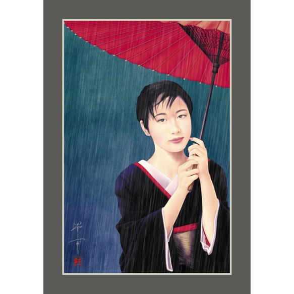 やらずの雨（美人画・A2サイズ） 1枚目の画像