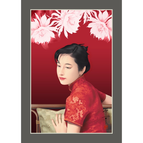秋草（美人画・A2サイズ）