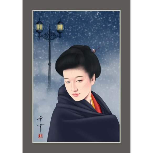 冬燈火（美人画・A2サイズ） 1枚目の画像