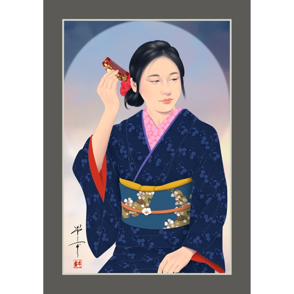 くしの女（美人画・A2サイズ） 絵画 美しき艶めき 通販 9671358
