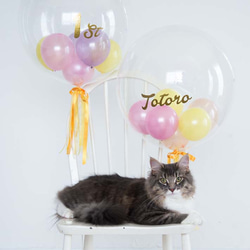 愛犬、愛猫のお誕生日に。お名前&年齢入り　ピンクのお城バルーンセット 3枚目の画像