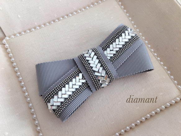 【10%off】diamant パヴェリボン リボンバレッタ （グレー） 2枚目の画像