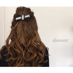 【10%off】diamant パヴェリボン リボンバレッタ （ブラック） 1枚目の画像