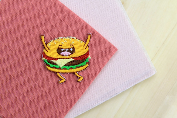 ハッピー刺繍布ハンバーガーの自己接着ステッカー - ハッピーファーストフードシリーズ 1枚目の画像