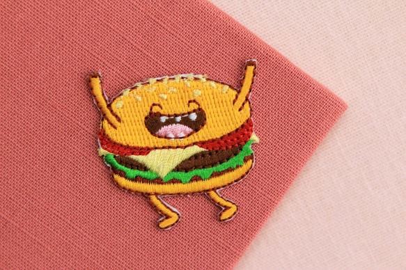 ハッピー刺繍布ハンバーガーの自己接着ステッカー - ハッピーファーストフードシリーズ 2枚目の画像
