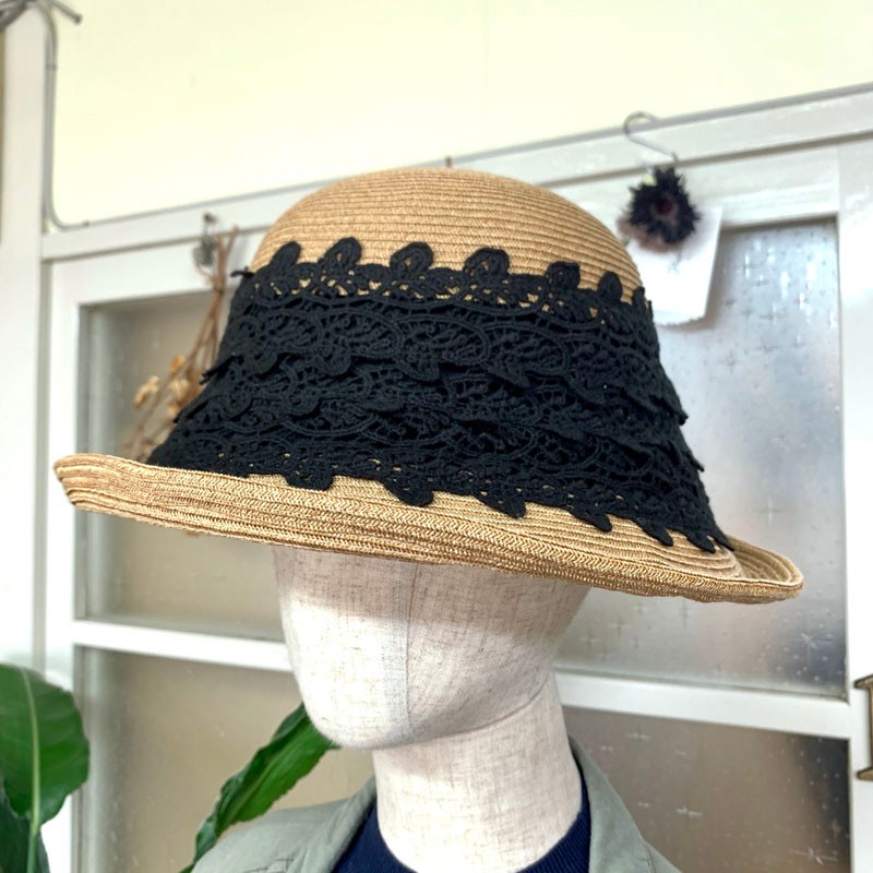 ペーパーブレード×レース　クロッシェハット　BLACK