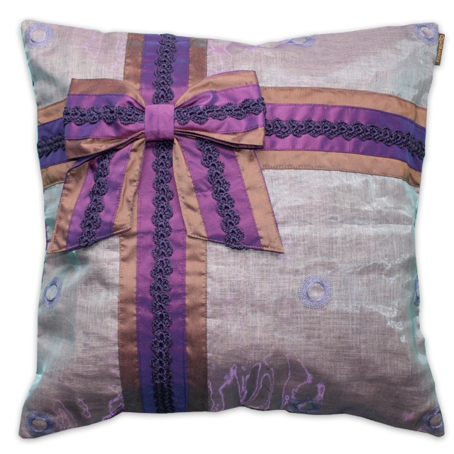 【２枚セット】リボンのクッションカバー/グレープ