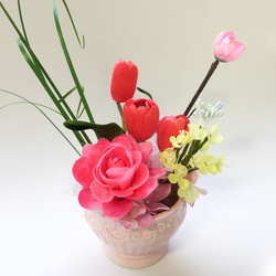 春満開！シルクフラワーアレンジメント◇チューリップ＆菜の花＆薔薇◇シルクフラワー 2枚目の画像