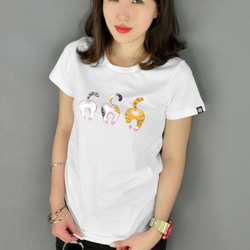 STATELYWORK貓PIPI-白-女T桖 女上衣 短袖T 純棉T 20織精梳棉 原創設計 第2張的照片