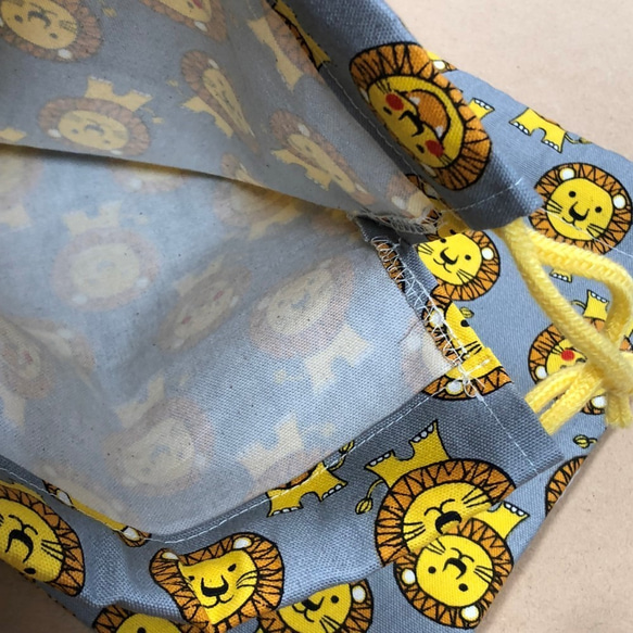 2枚セット (刺繍名入可)シンプルな巾着袋ライオンさん 4枚目の画像