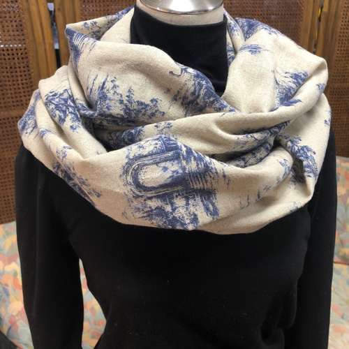 刺しゅう名入可)ハーフリネンのストール 大判 トワルドジュイ(ブルー