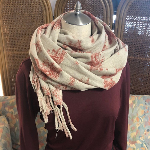 刺しゅう名入可)ハーフリネンのストール 大判 トワルドジュイ(ブルー