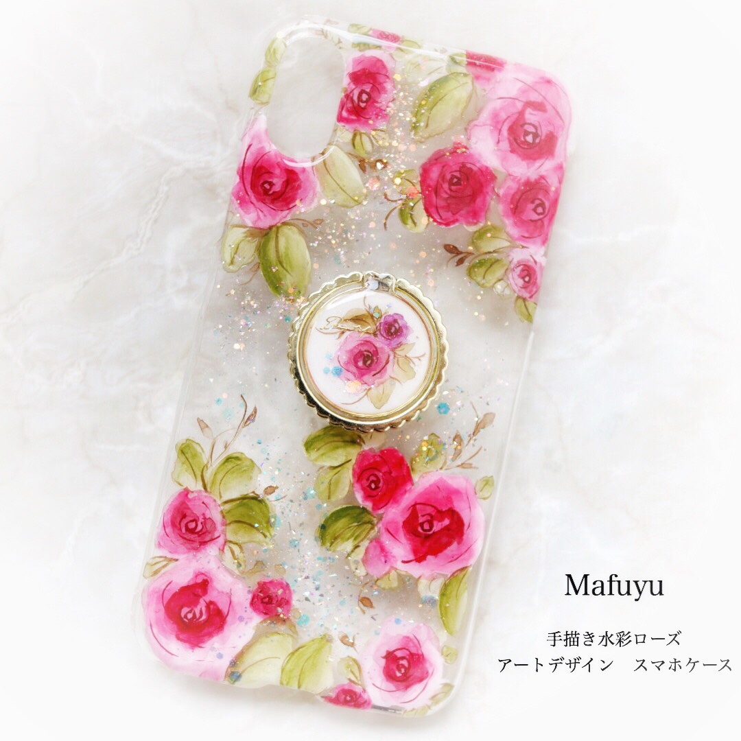 手描きの水彩画スマホケース　ディープレッドiPhone17 Xperia GALAXY AQUOS 全機種対応